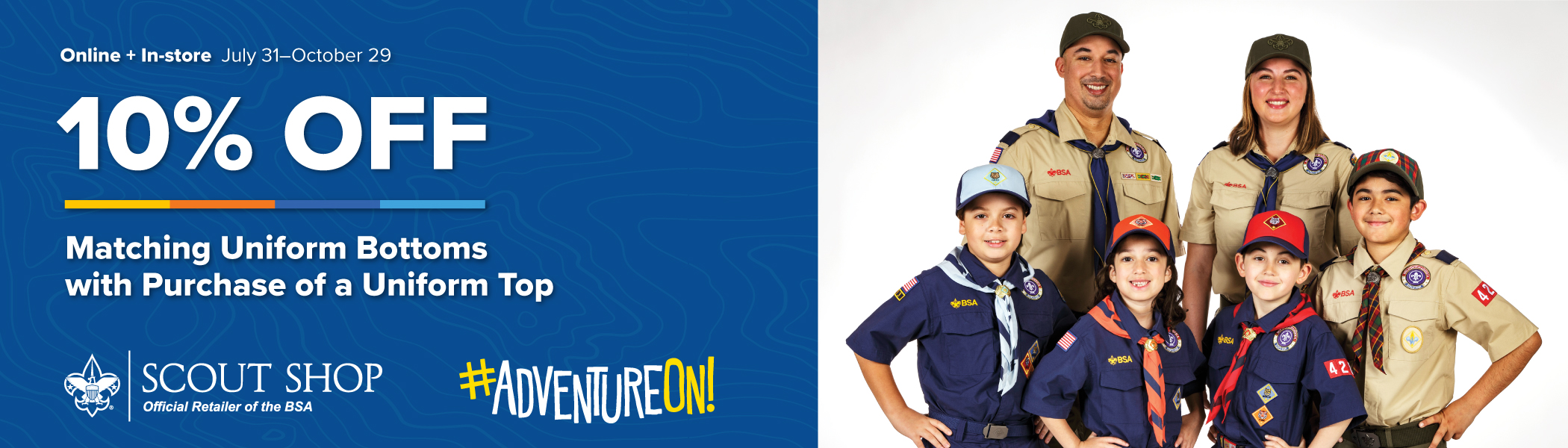 10% off matching uniform bottoms with purchase of a uniform top online and in-store July 31 - October 29 10% off matching uniform bottoms with purchase of a uniform top online and in-store July 31 - October 29