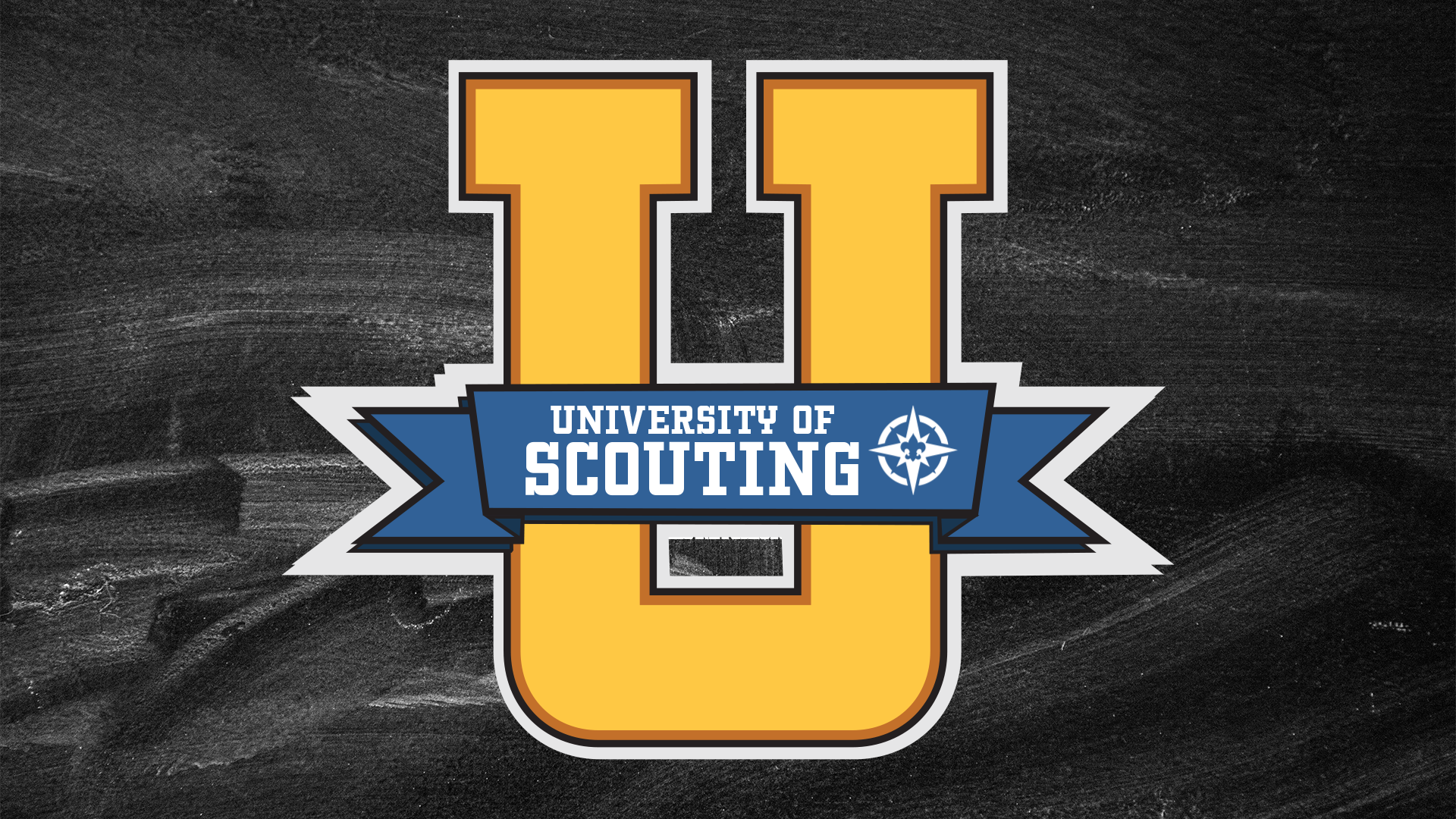 The University of Scouting Logo, a big letter "U" with a ribbon across it The University of Scouting Logo, a big letter "U" with a ribbon across it