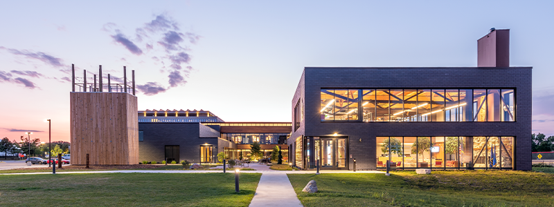 Picture of the Leadership Center, our headquarters, during a sunset.