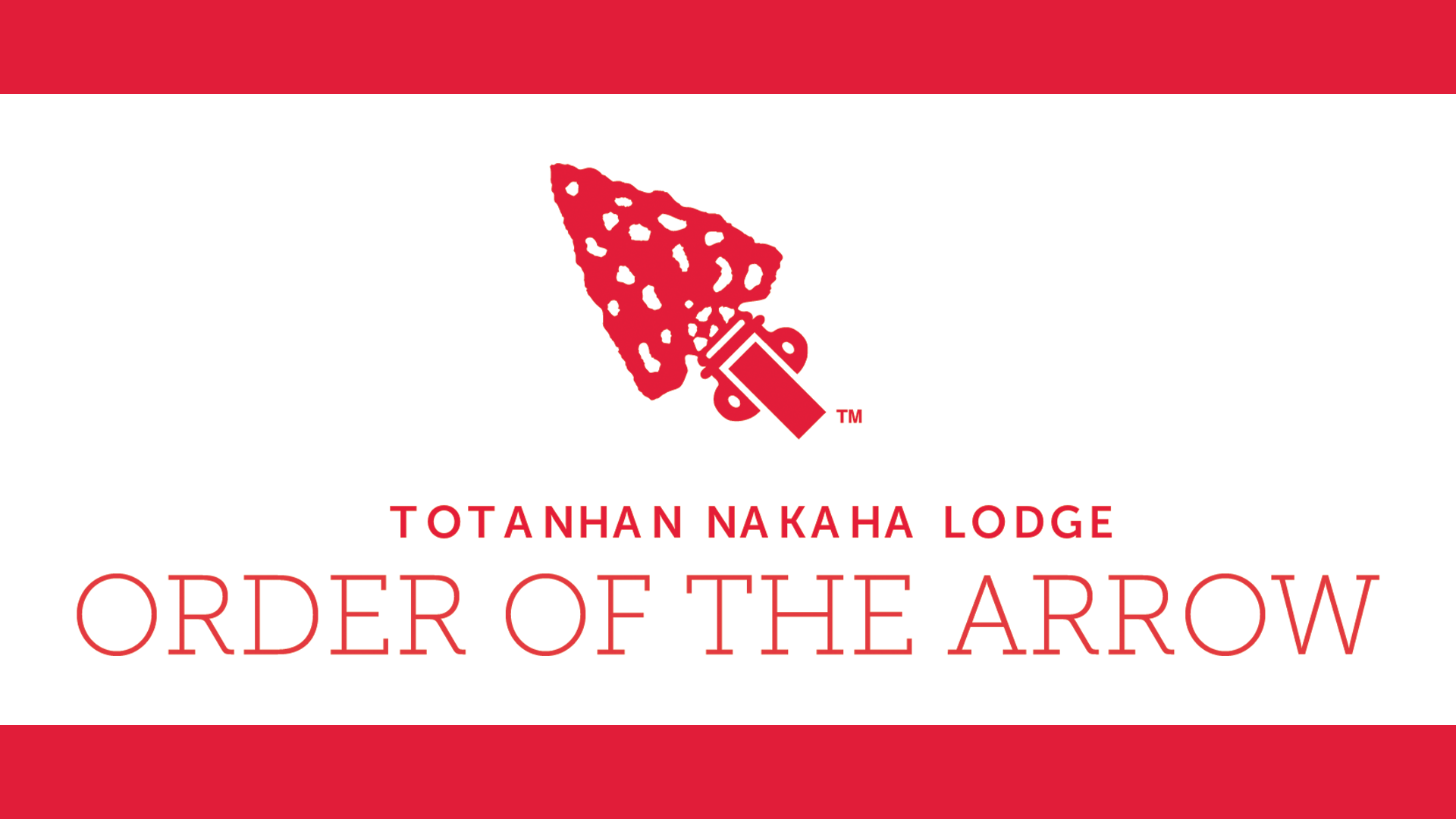 The Order of the Arrow logo, a red stone arrowhead.