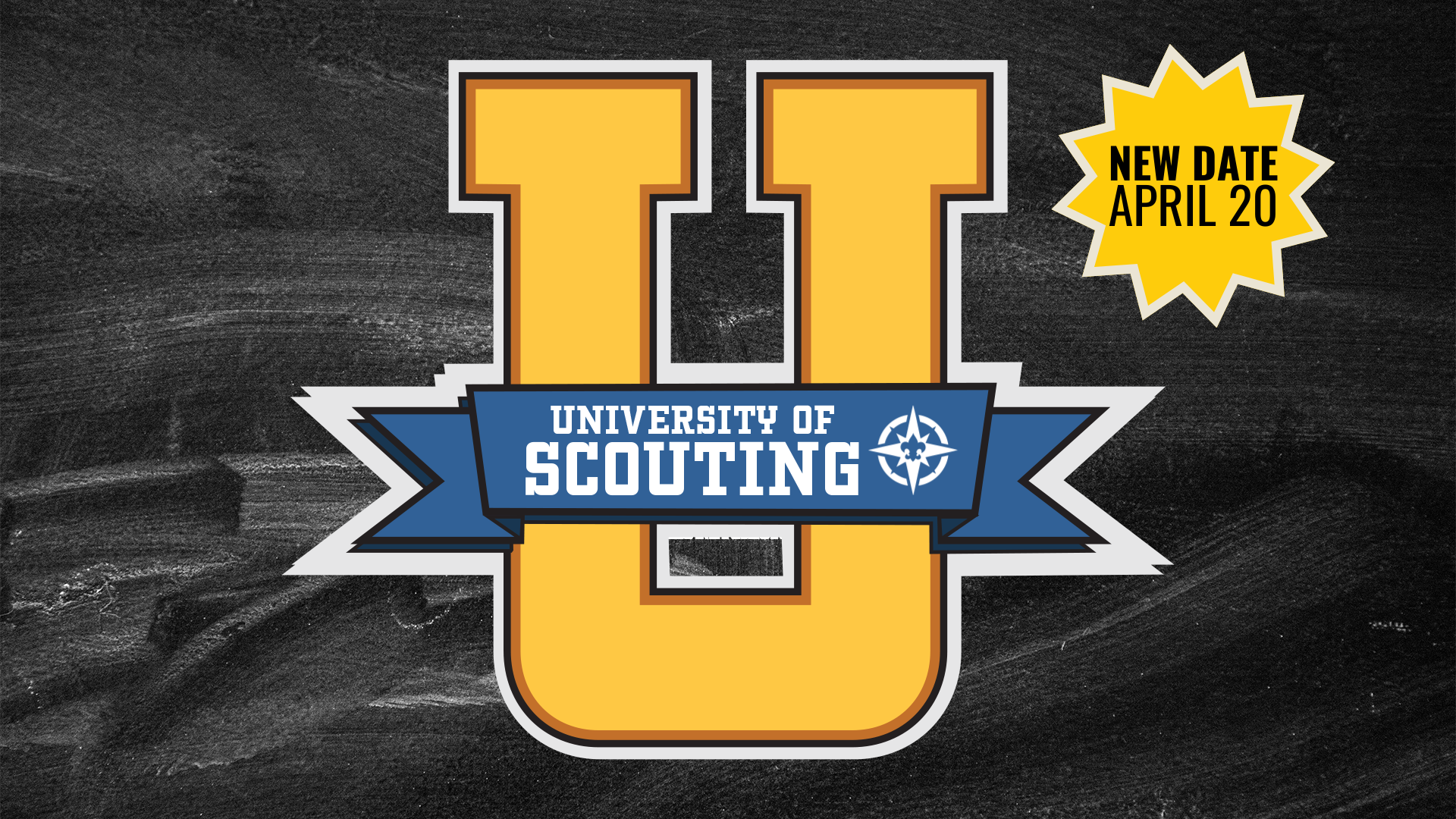 The University of Scouting Logo, a big letter "U" with a ribbon across it